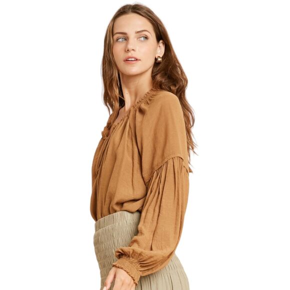 Wishlist drawstring scoop neck blouse relaxed fit size S/M - Picture 11 of 12